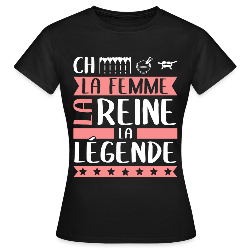 T-shirt femme Chérine rébus – La femme, la reine, la légende - noir
