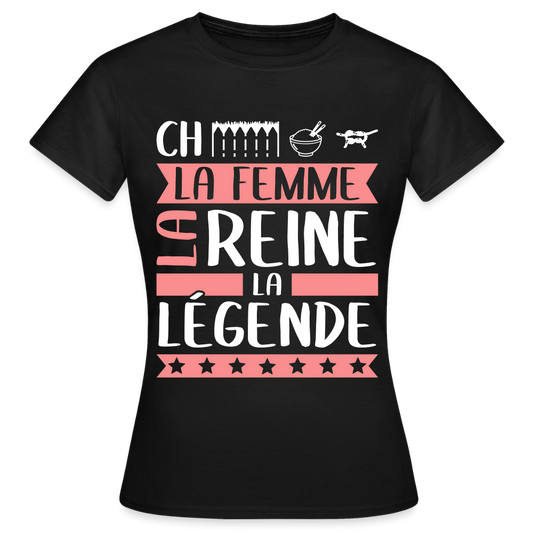 T-shirt femme Chérine rébus – La femme, la reine, la légende - noir