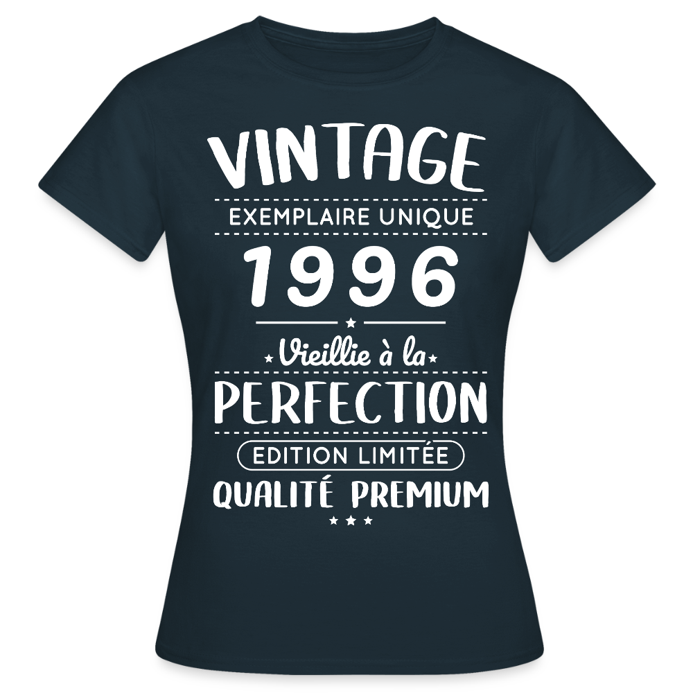 T-shirt anniversaire femme 30 ans – Vintage 1996 – Perfection - marine