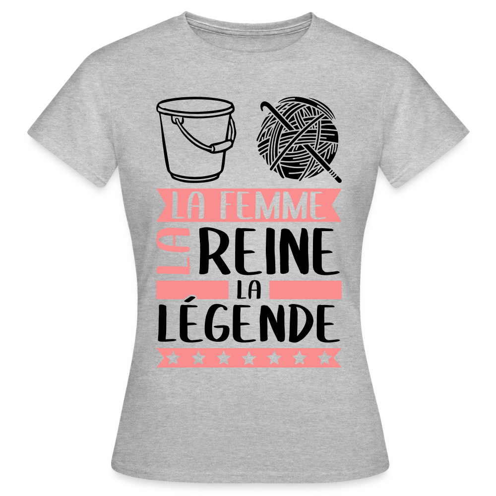 T-shirt femme coloris clair Solène en rébus – La femme, la reine, la légende - gris chiné