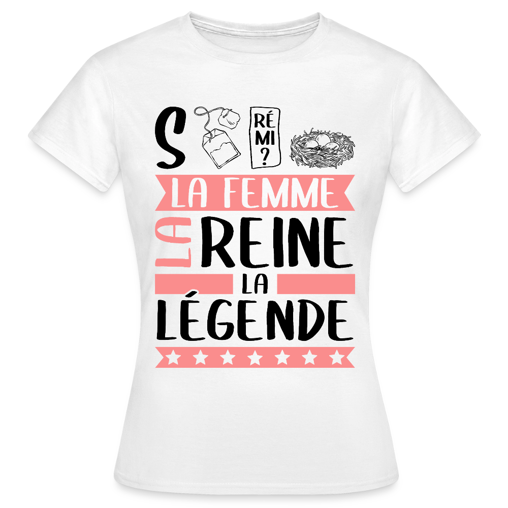 T-shirt femme coloris clair Stéphanie en rébus – La femme, la reine, la légende - blanc