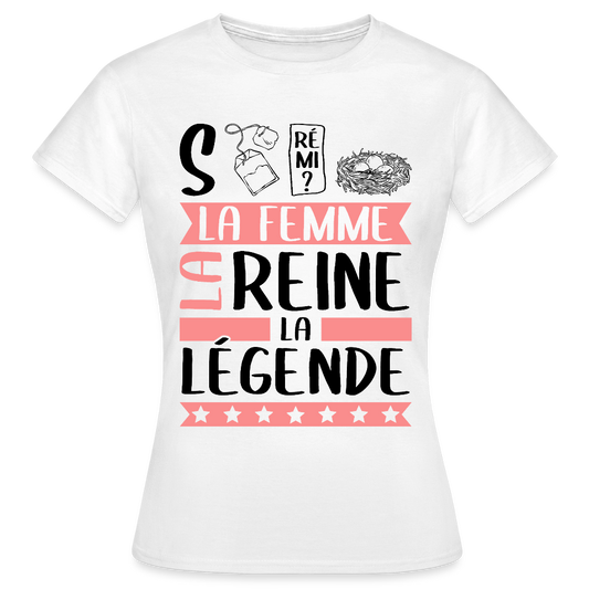 T-shirt femme coloris clair Stéphanie en rébus – La femme, la reine, la légende - blanc