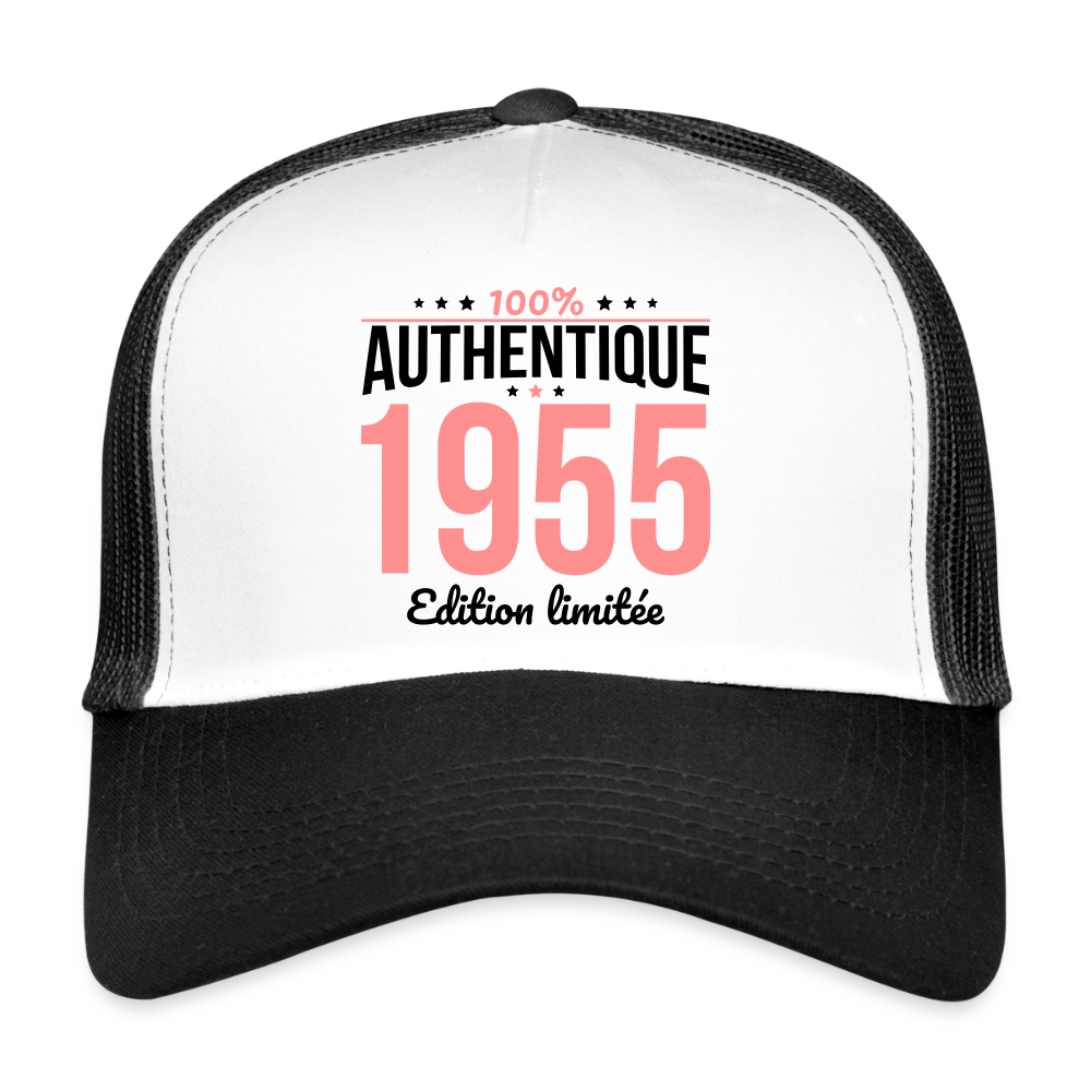 Casquette Trucker - Anniversaire 70 Ans - 100% Authentique 1955 - blanc/noir