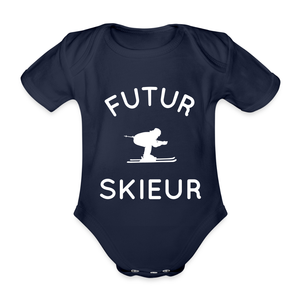 Body Bébé bio manches courtes - Futur skieur - marine foncé