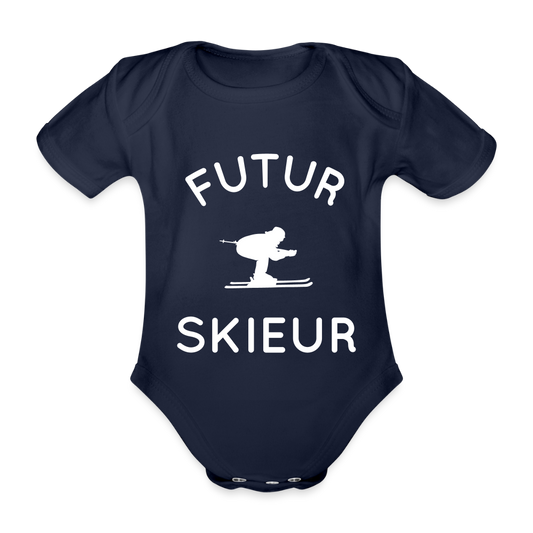 Body Bébé bio manches courtes - Futur skieur - marine foncé