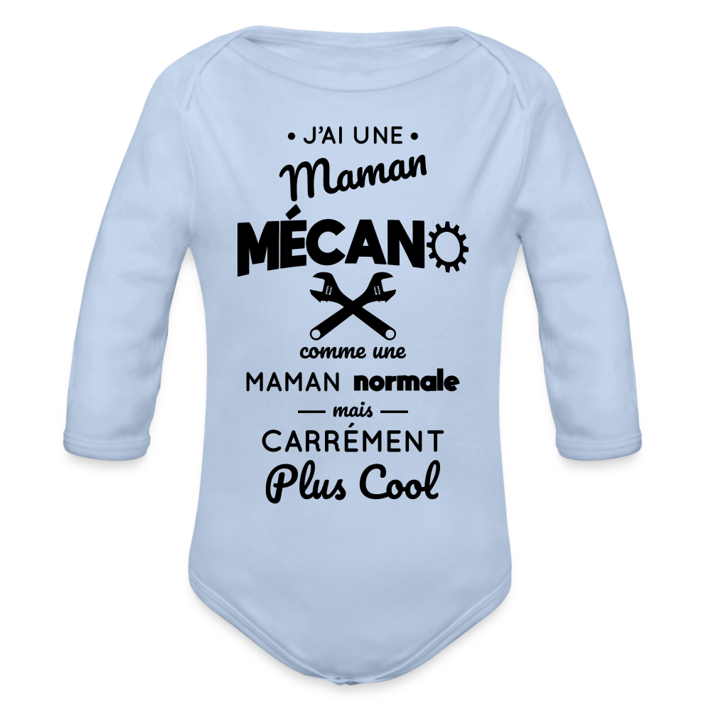 Body Bébé bio manches longues - J'ai une maman mécano - ciel