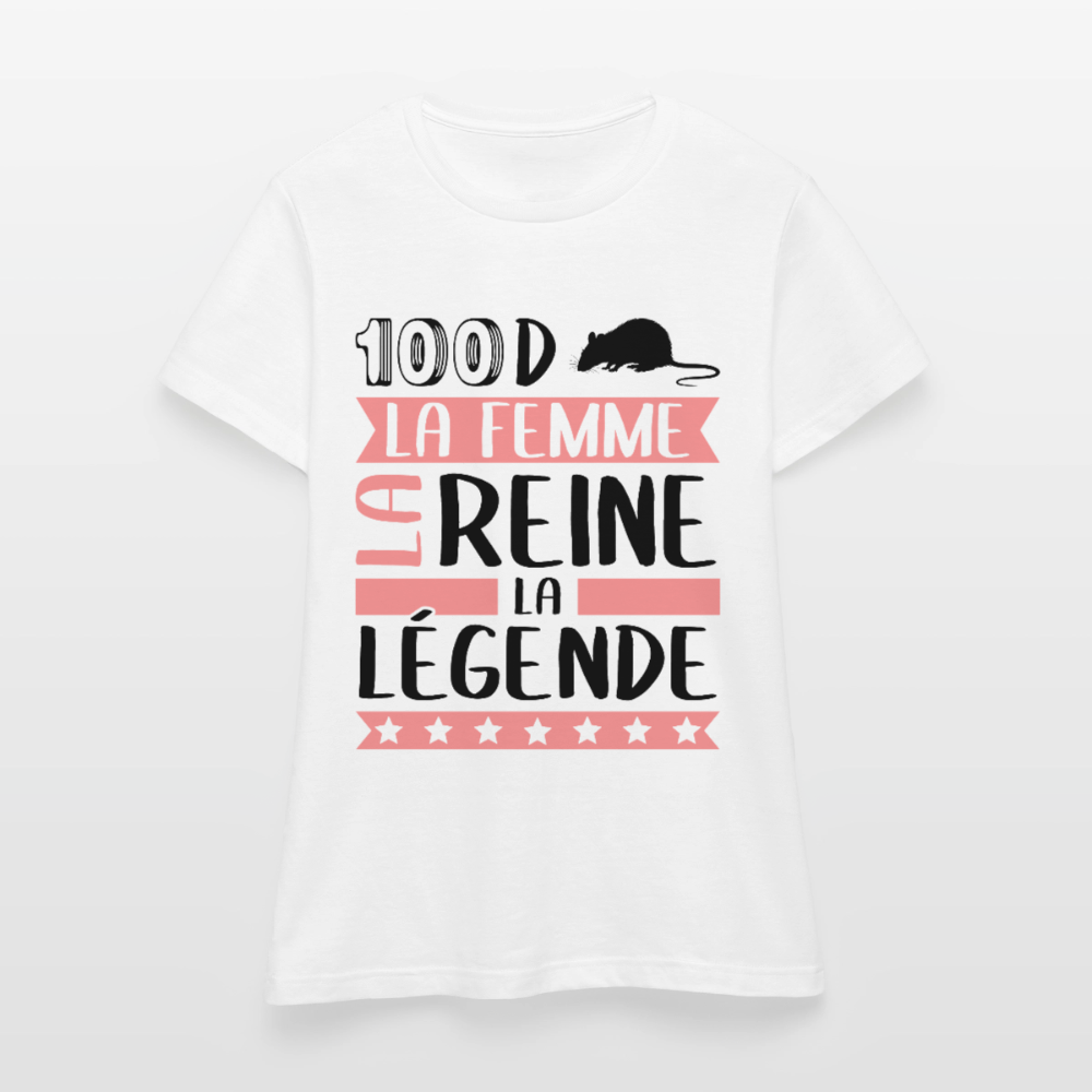T-shirt femme coloris clair Sandra en rébus – La femme, la reine, la légende - blanc