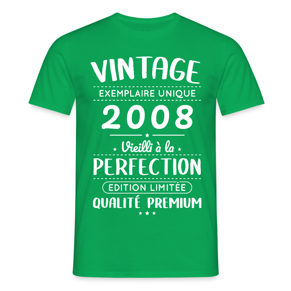 T-shirt anniversaire homme 18 ans – Vintage 2008 – Perfection - vert