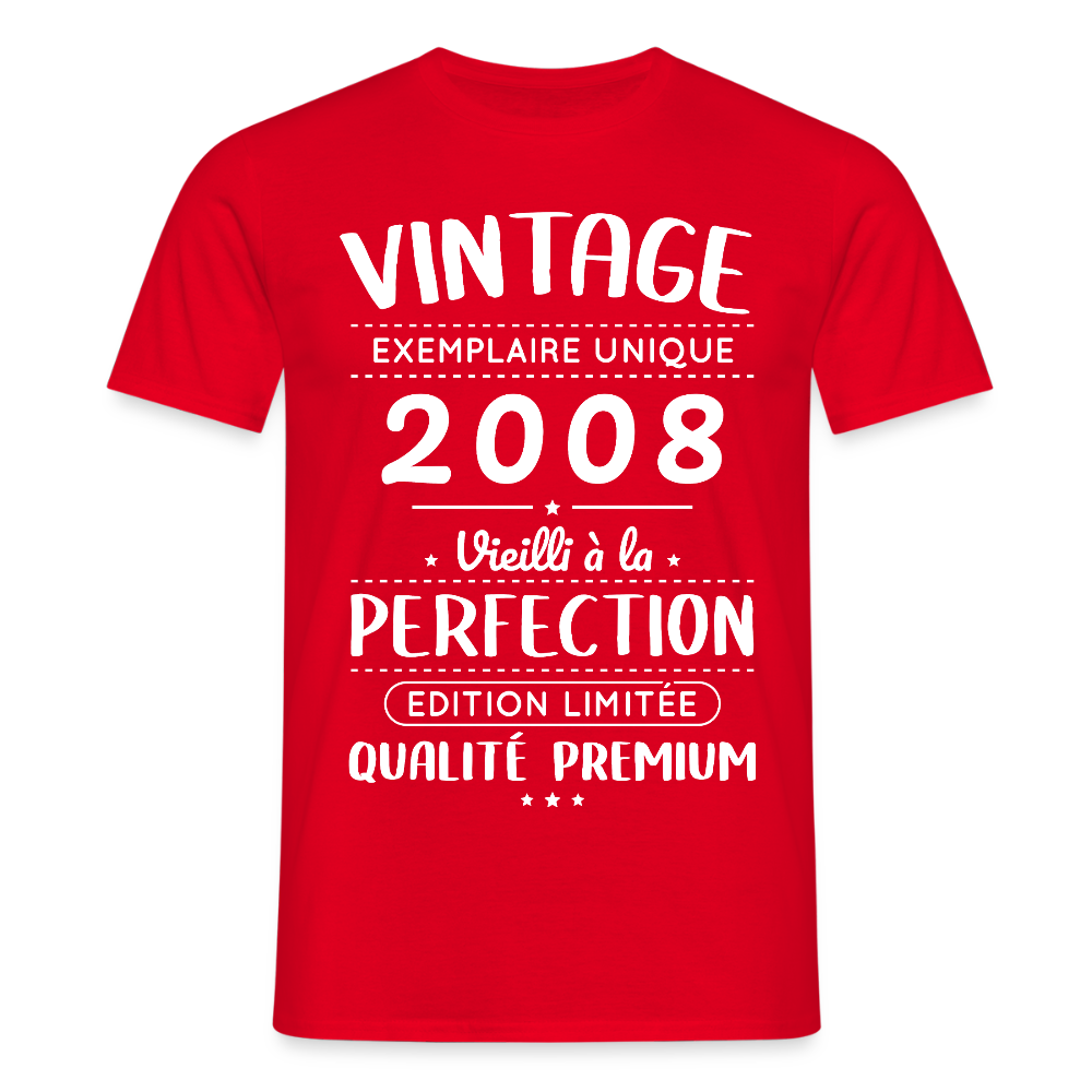 T-shirt anniversaire homme 18 ans – Vintage 2008 – Perfection - rouge
