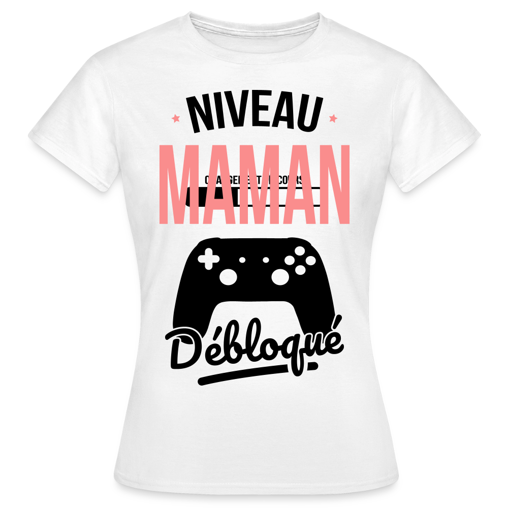 T-shirt femme coloris clair cadeau maman - Niveau maman débloqué - blanc