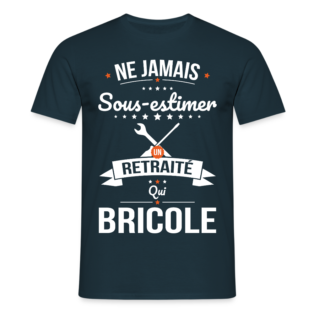T-shirt Homme - Ne jamais sous-estimer un retraité qui bricole - marine