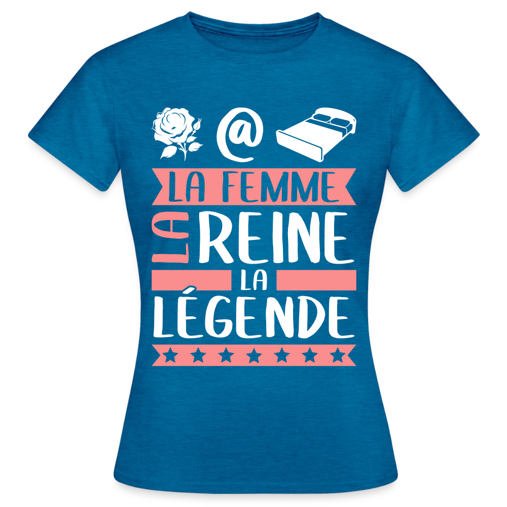 T-shirt femme Rosalie rébus – La femme, la reine, la légende - bleu saphir antique chiné