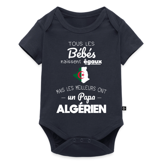 Body Bébé bio manches courtes - Les Meilleurs Ont Un Papa Algérien - bleu marine