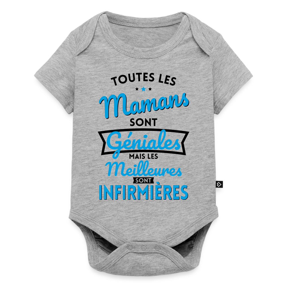Body Bébé bio manches courtes - Mamans géniales - Les meilleures sont infirmières - gris chiné