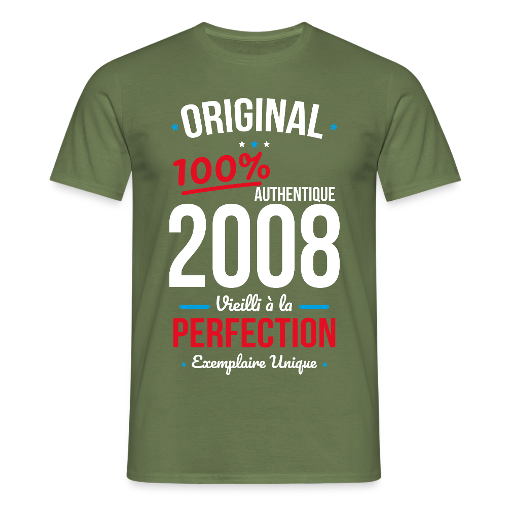 T-shirt anniversaire 18 ans Homme – Original 2008 Authentique - vert militaire