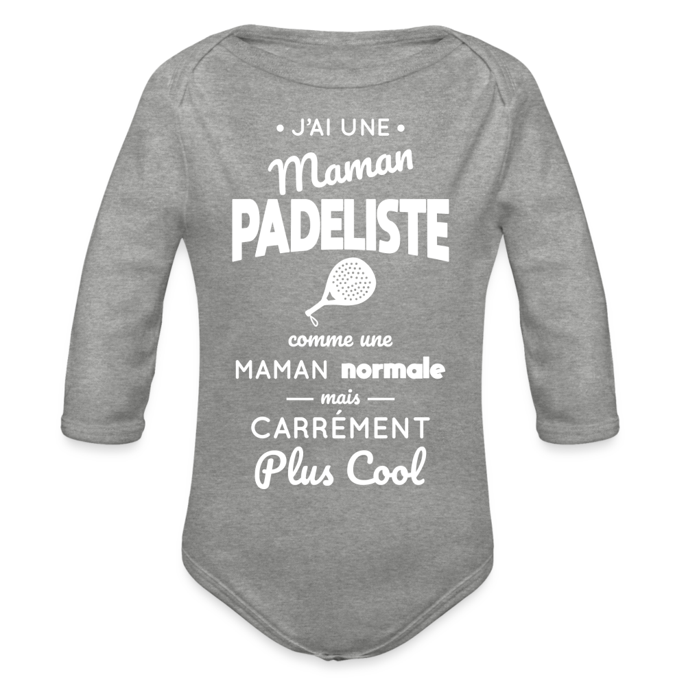 Body Bébé bio manches longues - J'ai une maman padeliste - gris chiné