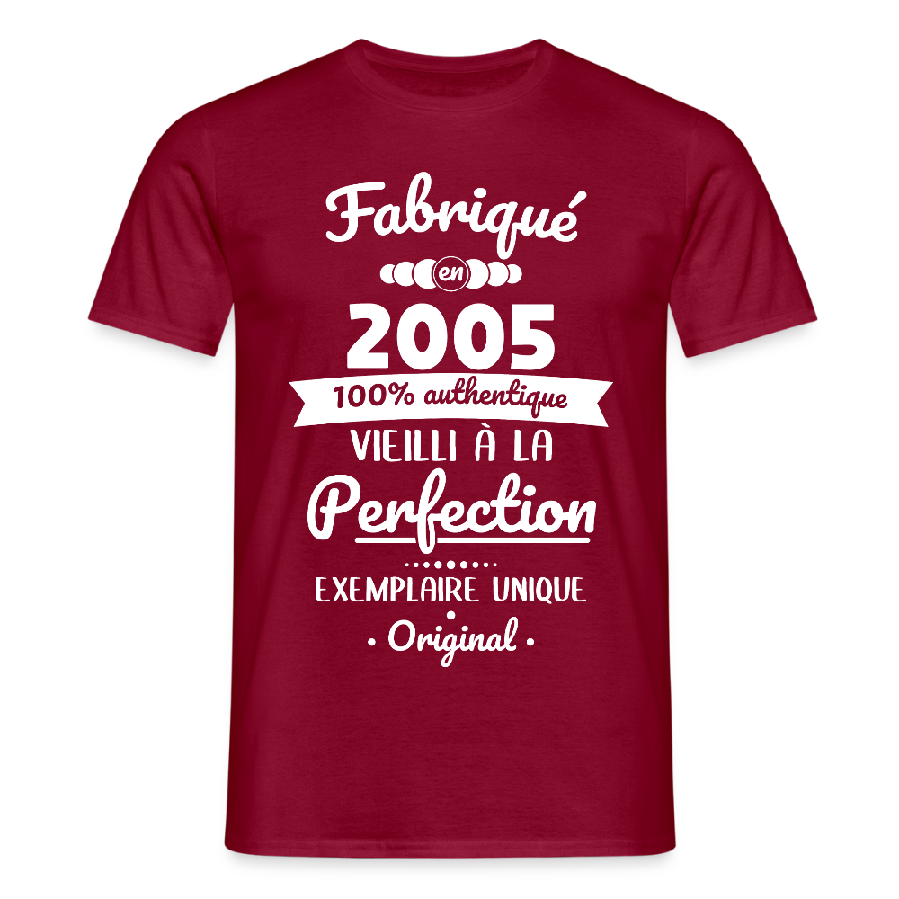 T-shirt Homme - Anniversaire 20 Ans - Fabriqué en 2005 - rouge brique