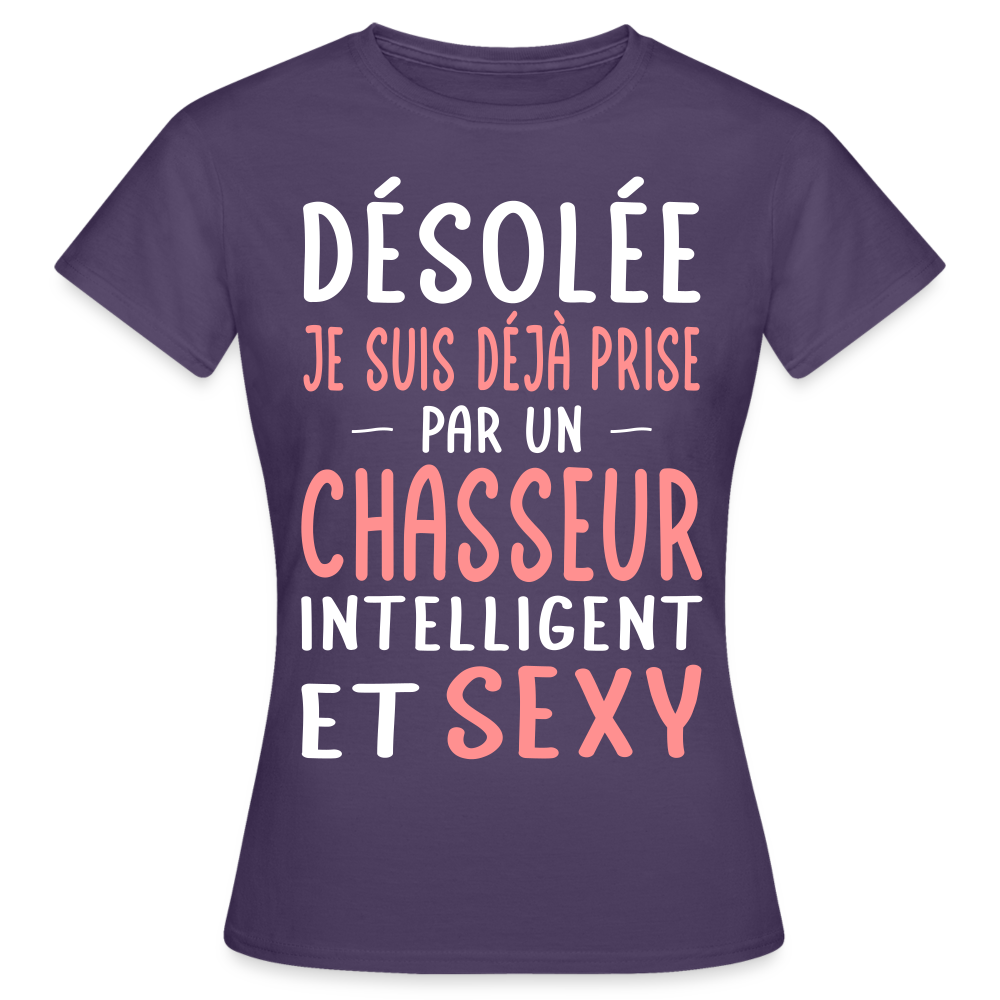 T-shirt Femme - Je suis déjà prise par un chasseur intelligent et sexy - violet foncé