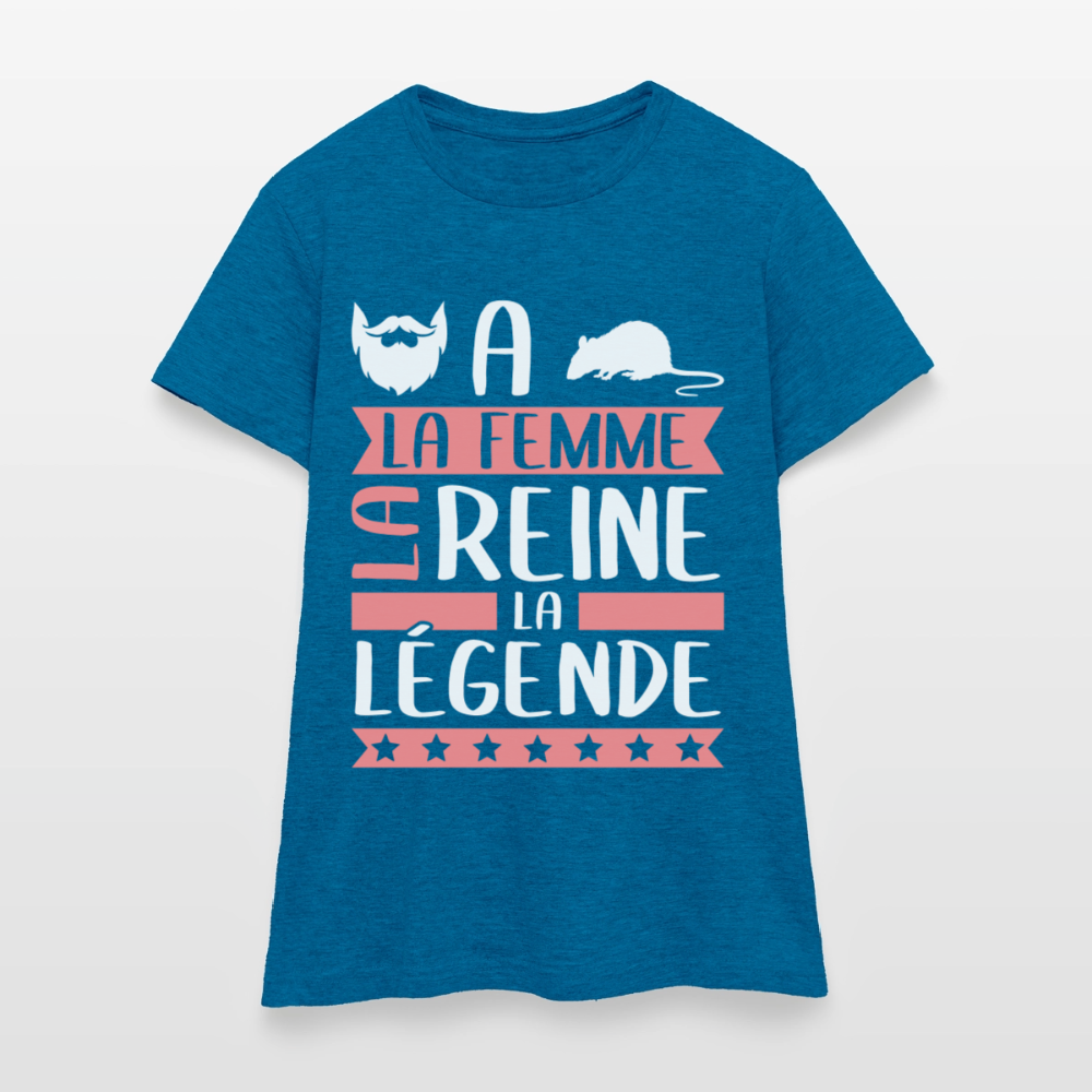T-shirt femme Barbara rébus – La femme, la reine, la légende - bleu saphir antique chiné