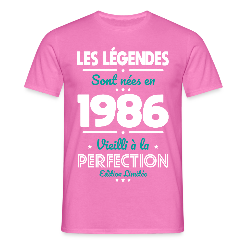 T-shirt anniversaire homme 40 ans – Les légendes sont nées en 1986 - rose