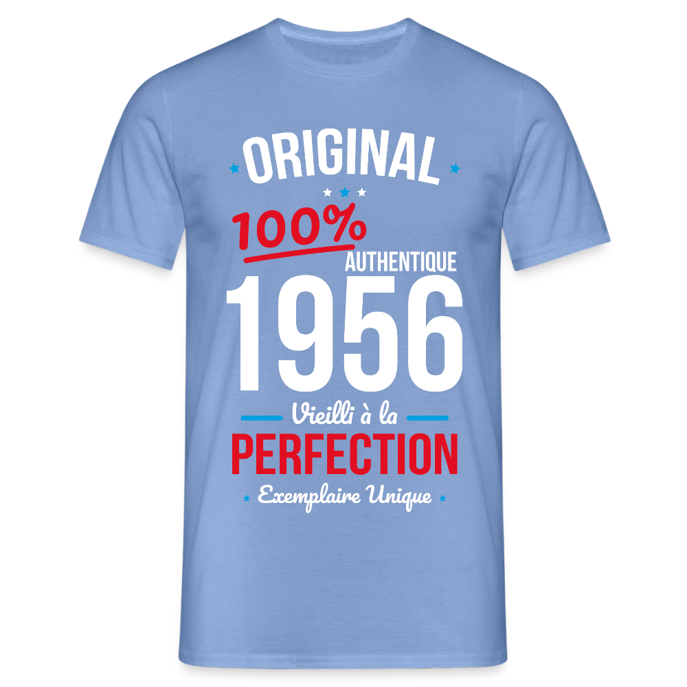 T-shirt anniversaire 70 ans Homme – Original 1956 Authentique - carolina blue