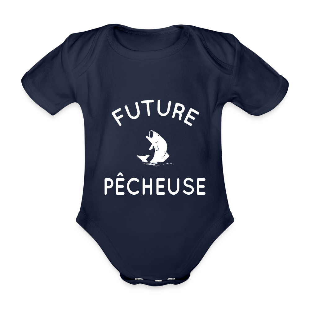 Body Bébé bio manches courtes - Future pêcheuse - marine foncé