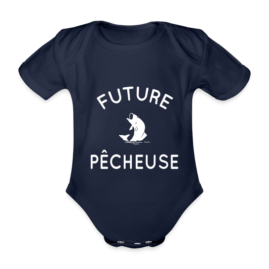 Body Bébé bio manches courtes - Future pêcheuse - marine foncé