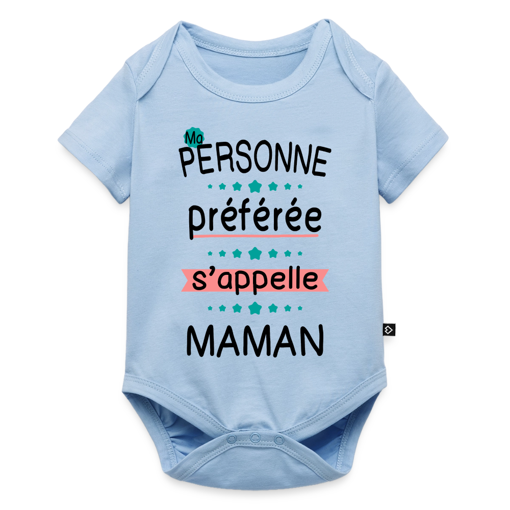 Body bébé bio manches courtes coloris clair impression rose - Personne préférée Maman - bleu clair