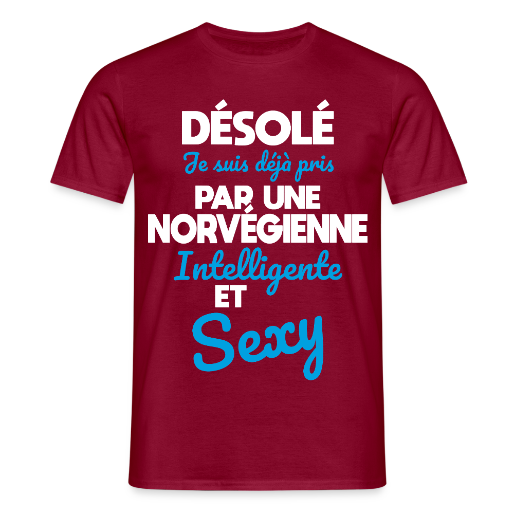 T-shirt Homme -  Je suis déjà pris par une Norvégienne intelligente et sexy - rouge brique