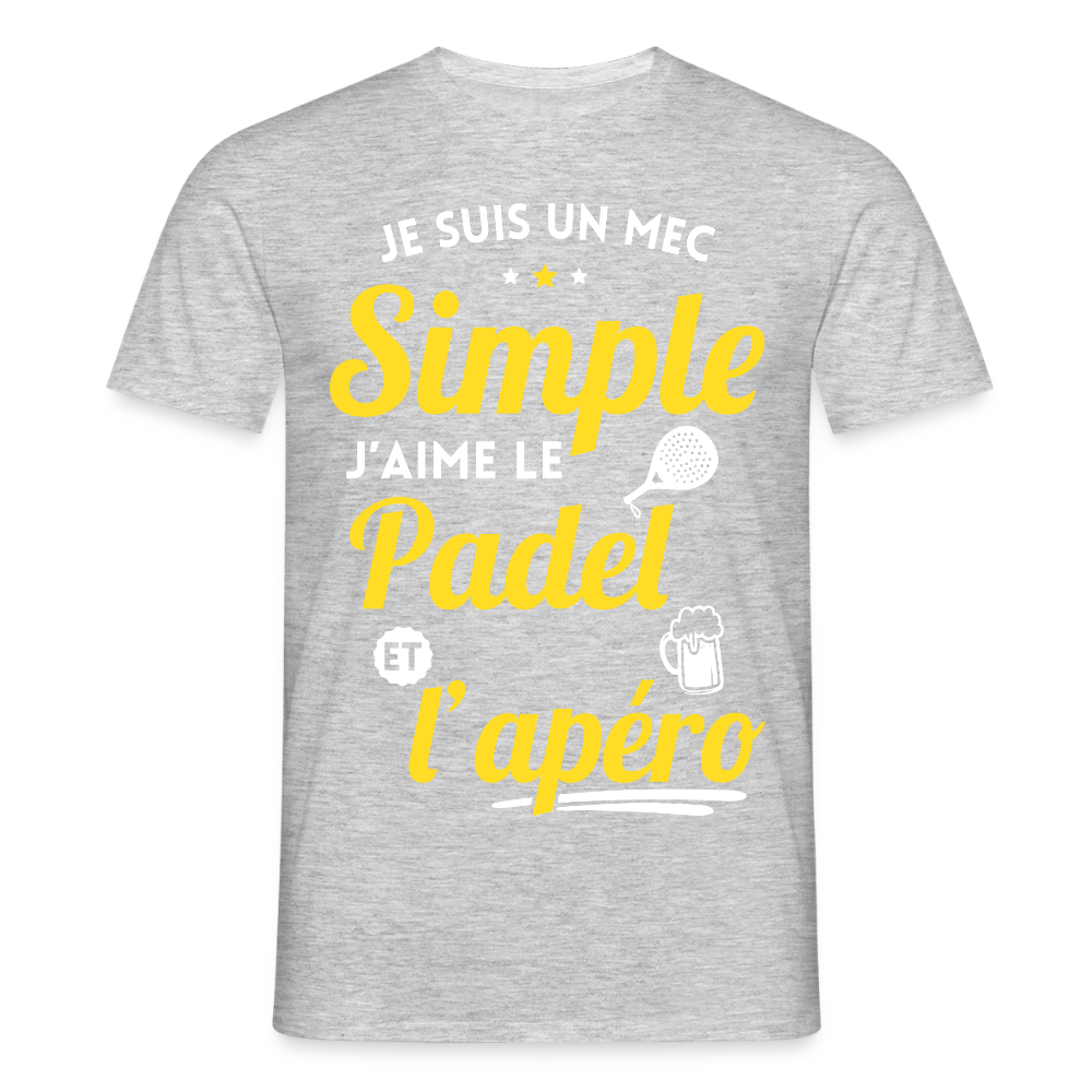 T-shirt Homme - J'aime le  padel et l'apéro - gris chiné