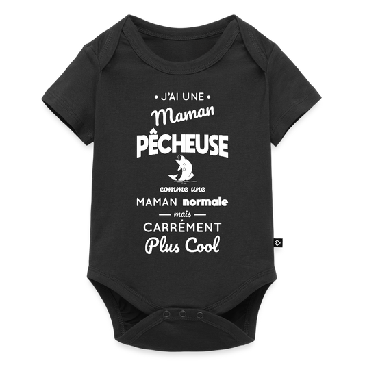Body Bébé bio manches courtes - J'ai une maman pêcheuse - noir