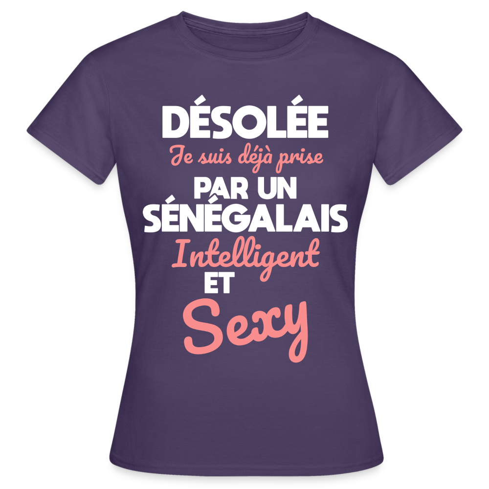 T-shirt Femme - Je suis déjà prise par un Sénégalais intelligent et sexy - violet foncé