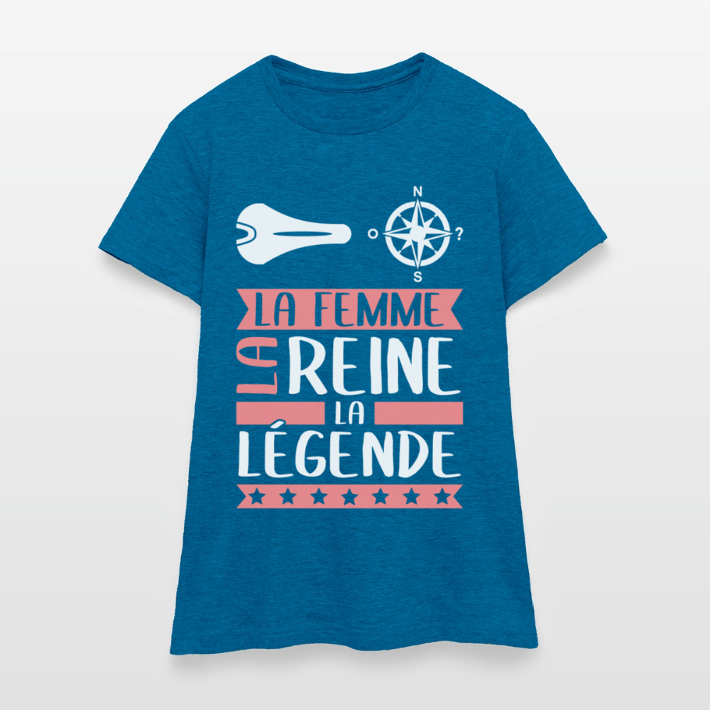 T-shirt femme Céleste rébus – La femme, la reine, la légende - bleu saphir antique chiné