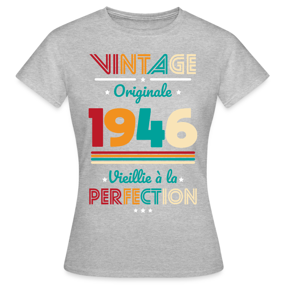 T-shirt anniversaire femme 80 ans – Vintage, originale, 1946 - gris chiné