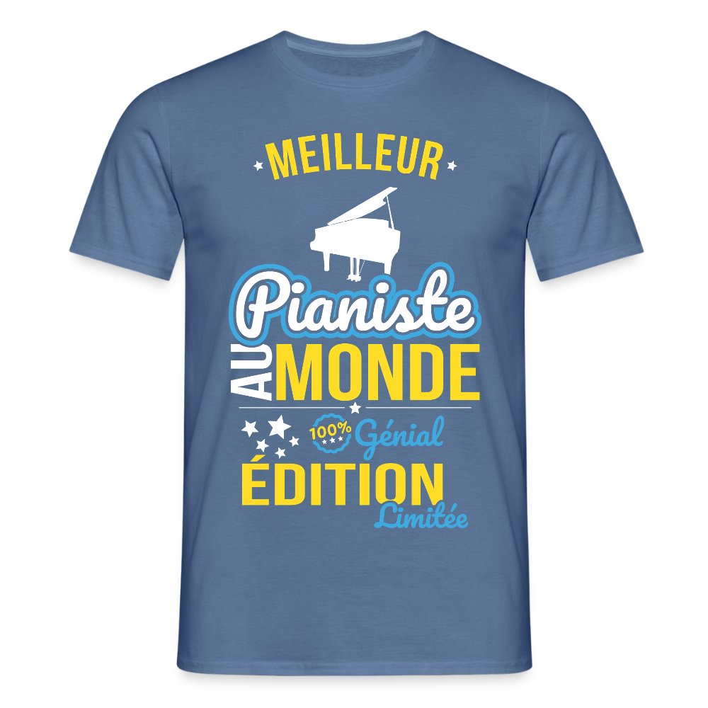 T-shirt Homme - Meilleur Pianiste au monde - 100% génial - bleu pigeon 