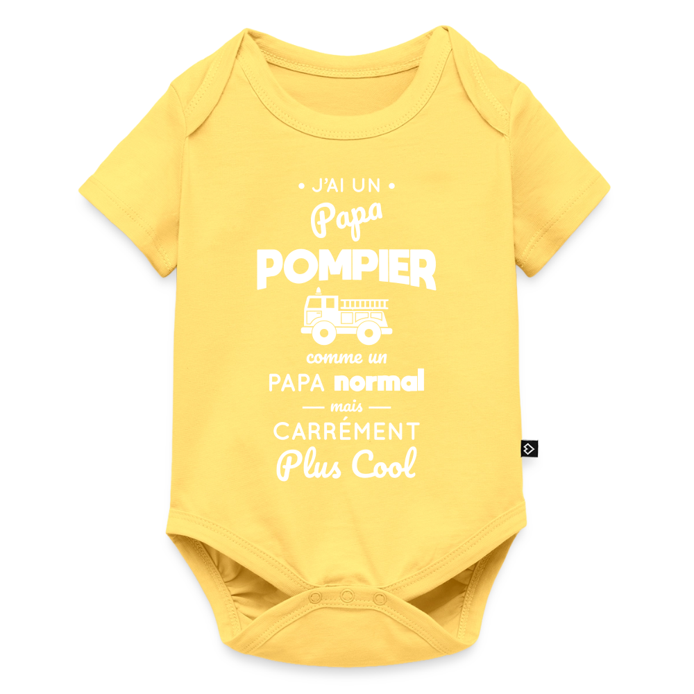 Body Bébé bio manches courtes - J'ai un papa pompier - jaune pastel