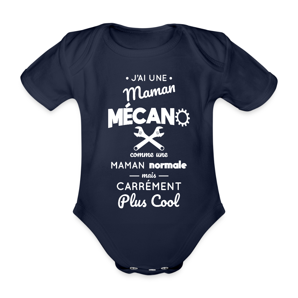 Body Bébé bio manches courtes - J'ai une maman mécano - marine foncé