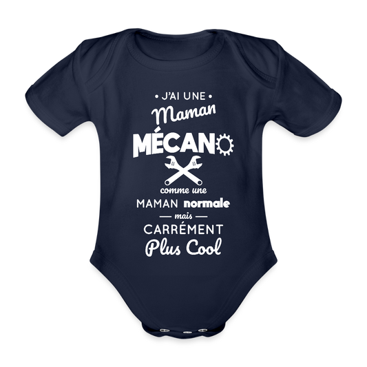 Body Bébé bio manches courtes - J'ai une maman mécano - marine foncé
