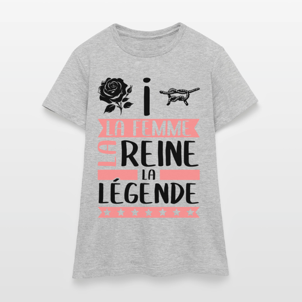 T-shirt femme coloris clair Rosine en rébus – La femme, la reine, légende - gris chiné