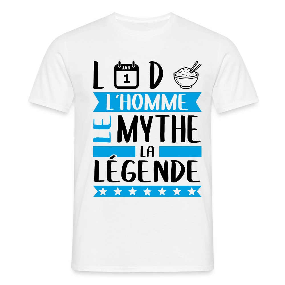 T-shirt homme coloris clair Landry en rébus – L’homme, le mythe, la légende - blanc