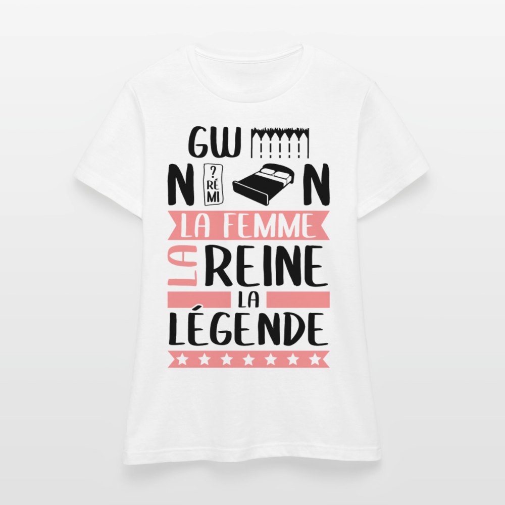 T-shirt femme coloris clair Gwendoline rébus – La femme, la reine, la légende - blanc