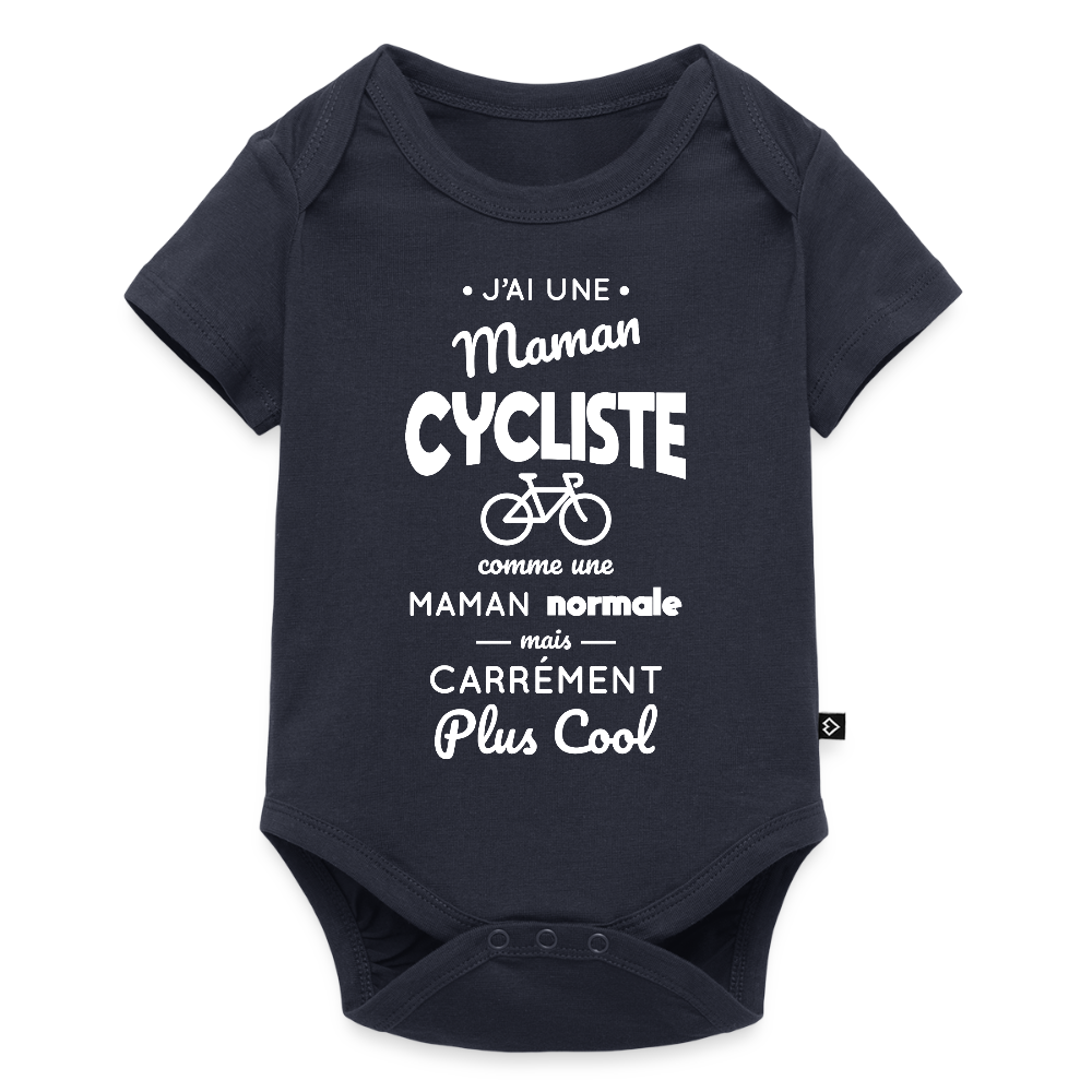 Body Bébé bio manches courtes - J'ai une maman cycliste - bleu marine