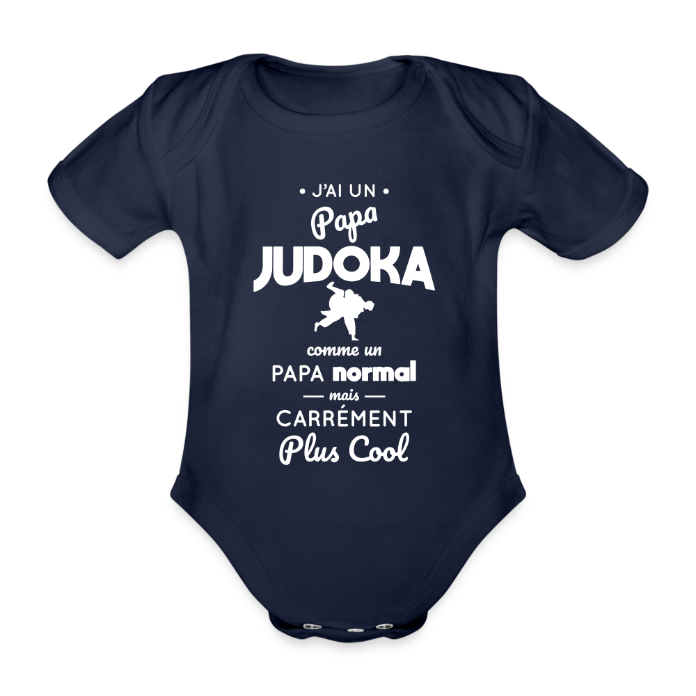 Body Bébé bio manches courtes - J'ai un papa judoka - marine foncé