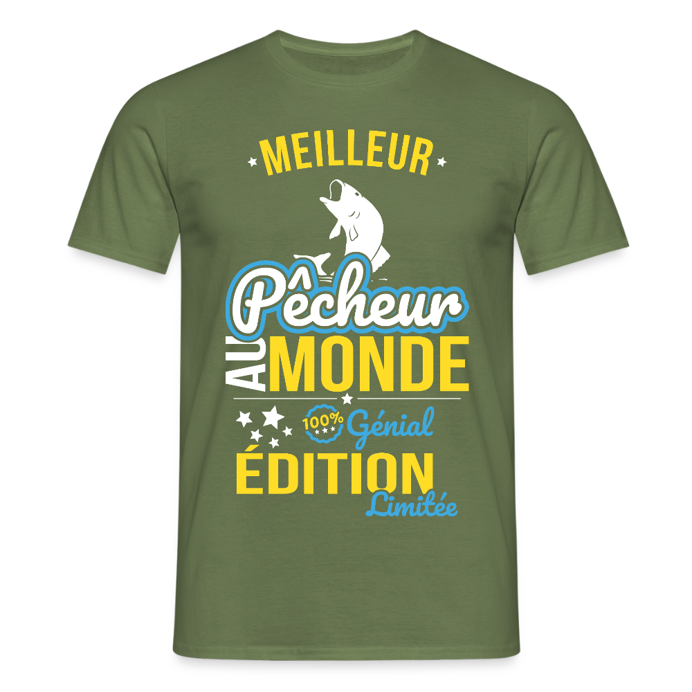 T-shirt Homme - Meilleur Pêcheur au monde - 100% génial - vert militaire