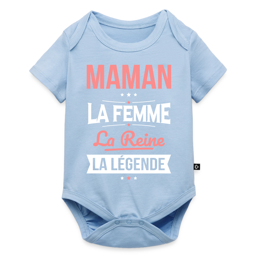 Body bébé bio manches courtes motif rose - Maman, femme, reine, légende - bleu clair