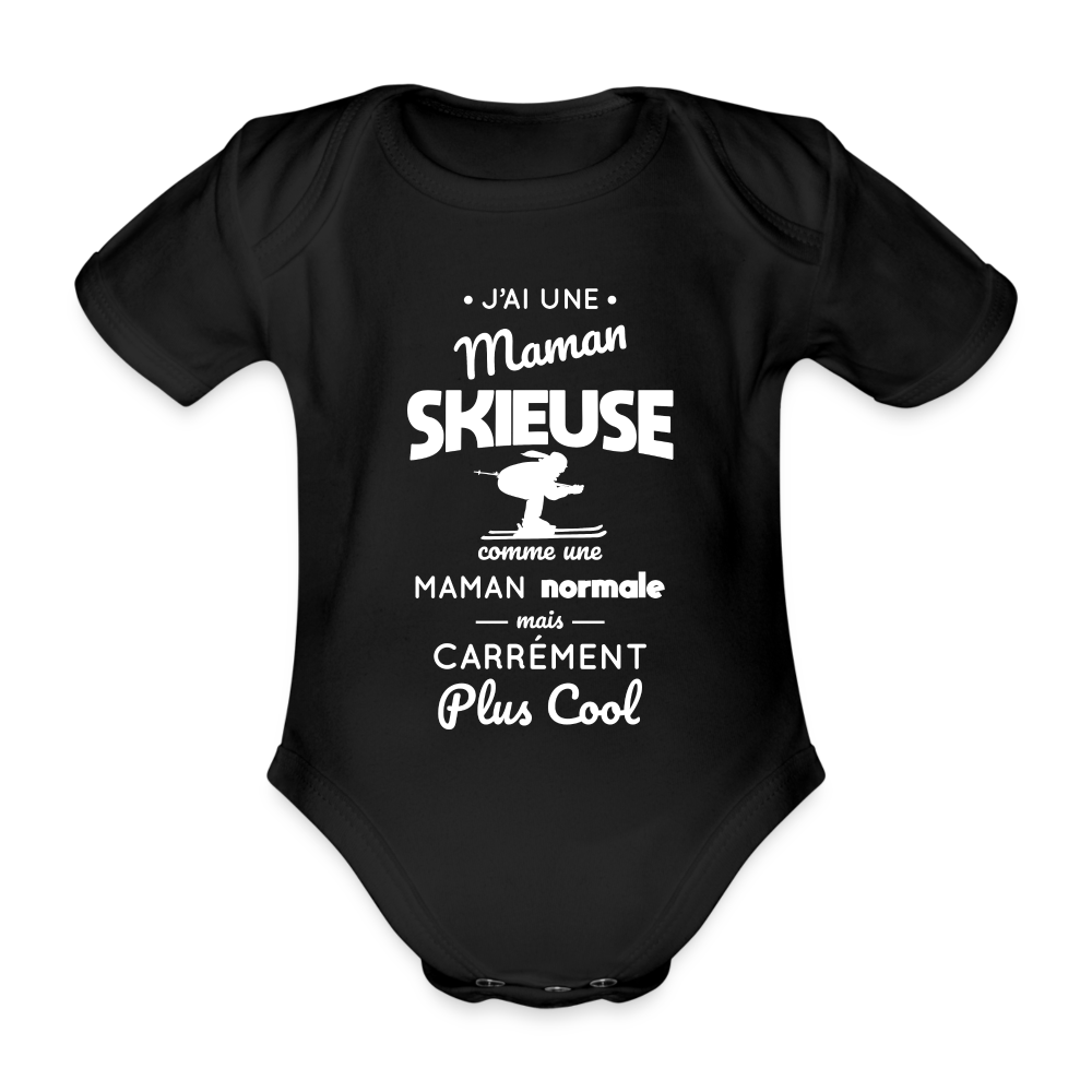 Body Bébé bio manches courtes - J'ai une maman skieuse - noir