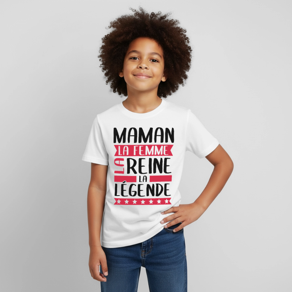 T-shirt enfant coloris clair - Maman, la femme, la reine, la légende - blanc