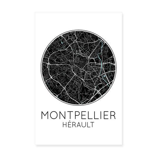 Poster Montpellier - Plan Montpellier - 20 x 30 cm - blanc