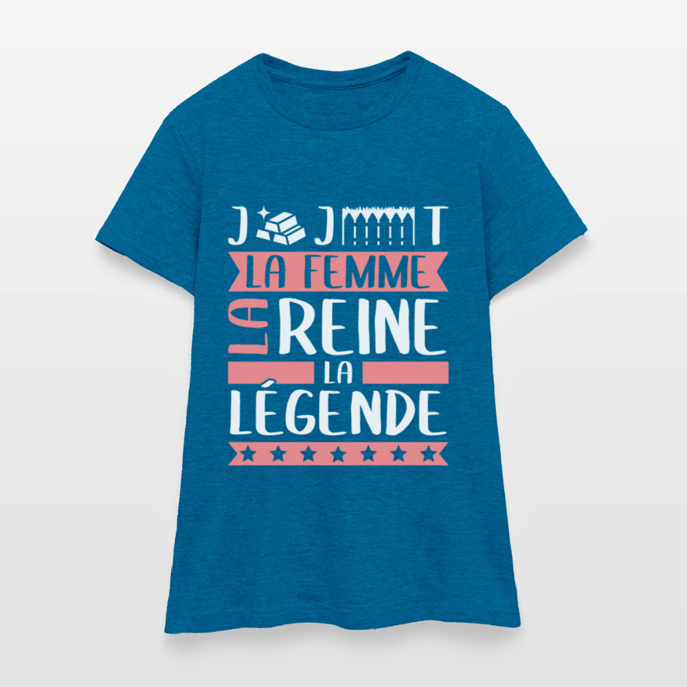 T-shirt femme Georgette rébus – La femme, la reine, la légende - bleu saphir antique chiné