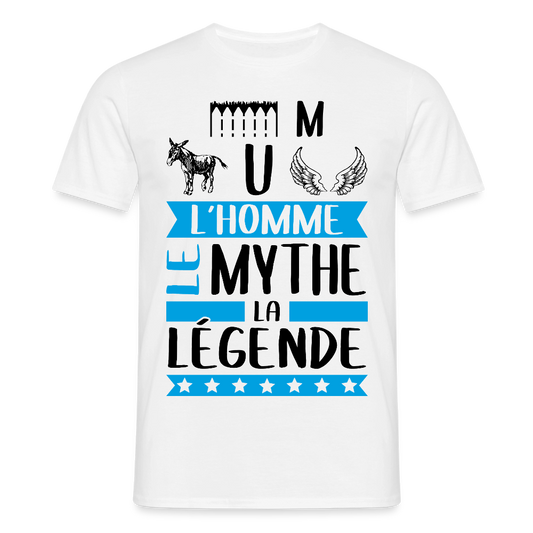 T-shirt homme coloris clair Emmanuel rébus – L’homme, le mythe, la légende - blanc
